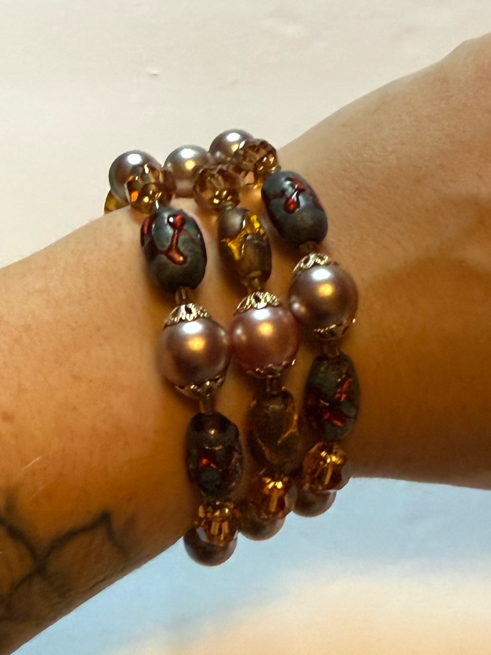 Vintage Hobe Art Glass Bead Coil Wrap Bracelet